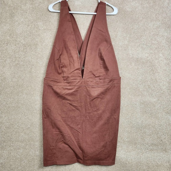 Forever 21 Dresses & Skirts - Forever 21 Brown Denim Plunging Neckline Cross Back Mini Dress Size 3X NEW